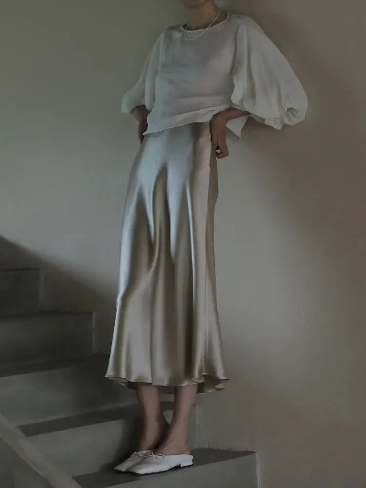 High-Waisted Satin A-Line Skirt - Elegant Spring/Summer 2025