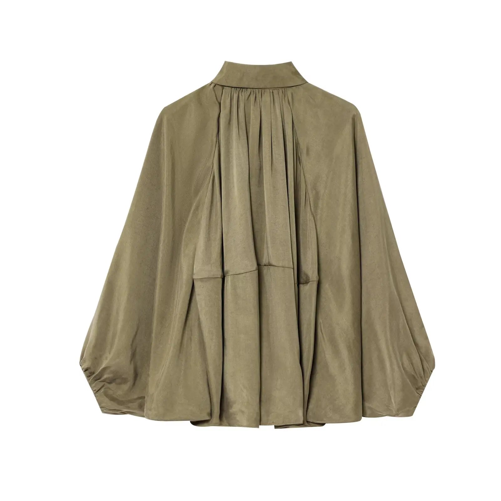 TRAFZA Spring Woman Elegant Chic Zipper Design Solid Casual Coat Women Lapel Bat Sleeve Pleated Decoration Loose Jacket Top