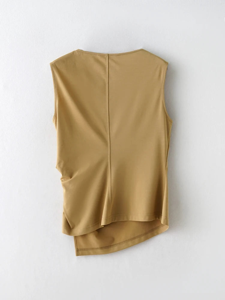 Ele Pm Silk No-Sve Top Women's Regular Fit Summer Faion Twist Knot Design Slimming Garment