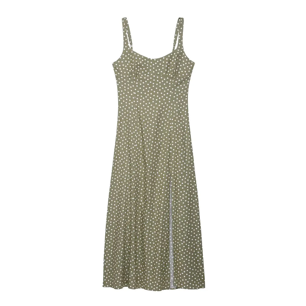 TRAF European and American style summer new fashion trend women's clothing linen polka dot round neck sling midi dress