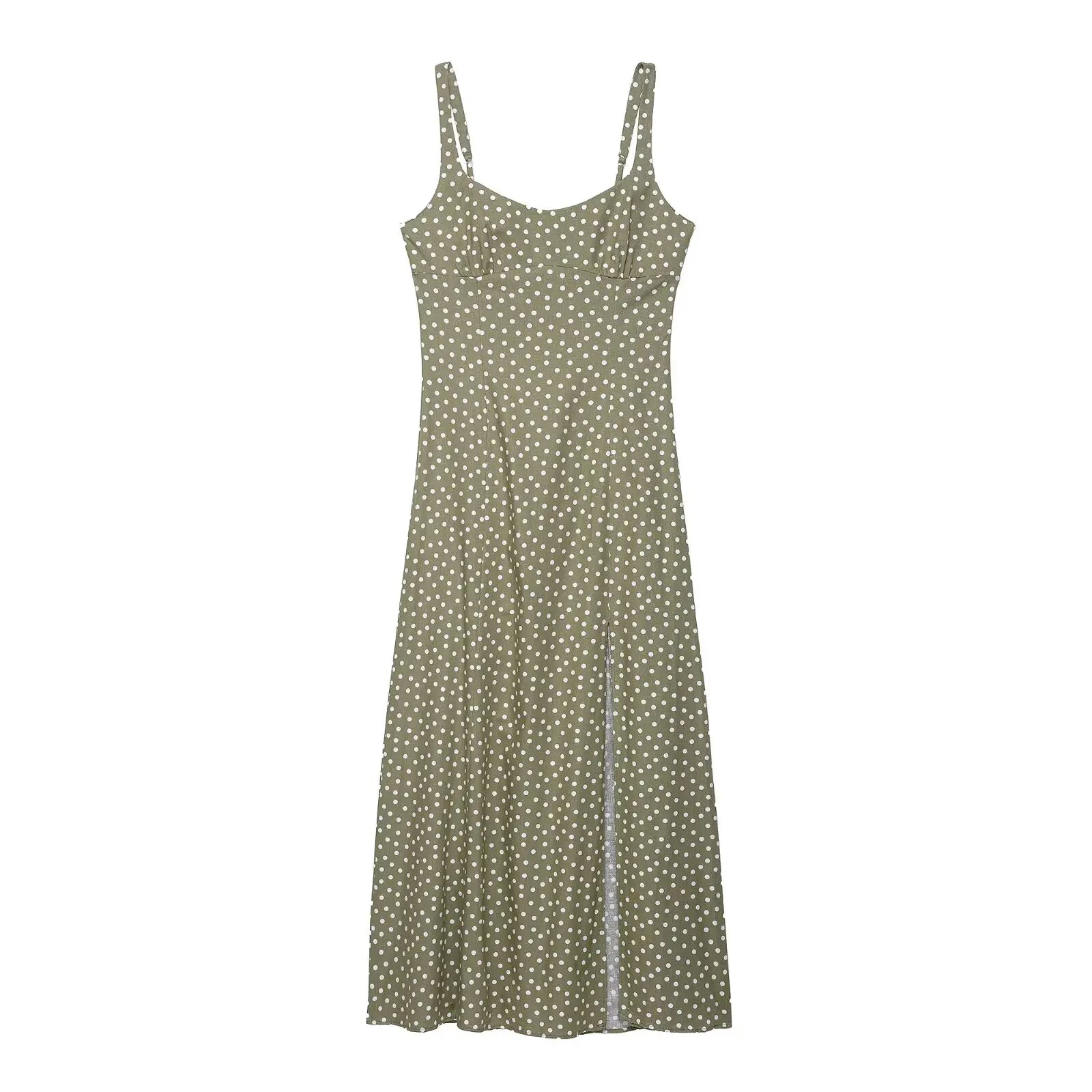 TRAF European and American style summer new fashion trend women's clothing linen polka dot round neck sling midi dress