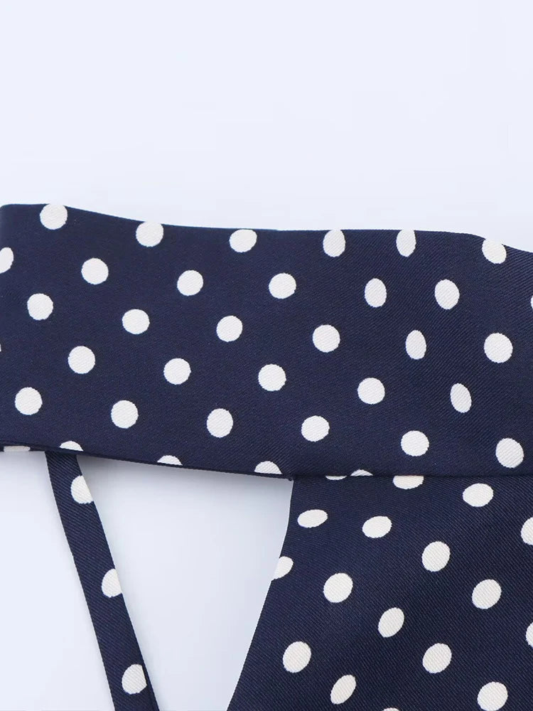 TRAF European and American style summer new fashion trend women's slim fit with belt polka dot halter neck midi dress