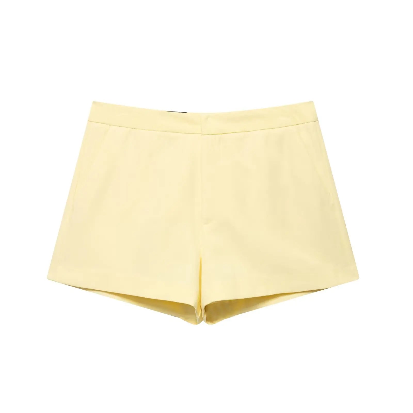 TRAFZA Women's Solid Square Collar Single Breasted Sleeveless Short Top+High Waist Zipper Side Pocket Shorts Female Slim Suits
