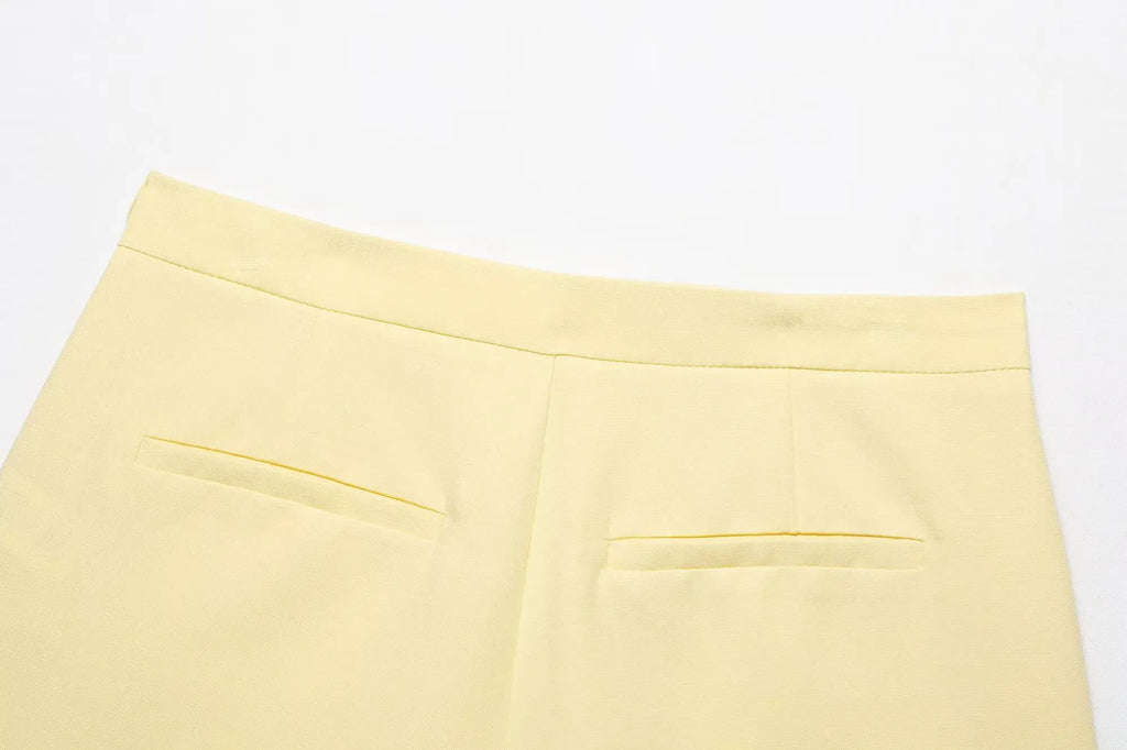 TRAFZA Women's Solid Square Collar Single Breasted Sleeveless Short Top+High Waist Zipper Side Pocket Shorts Female Slim Suits