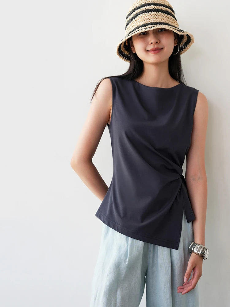 Ele Pm Silk No-Sve Top Women's Regular Fit Summer Faion Twist Knot Design Slimming Garment