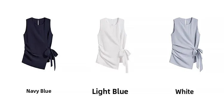 Ele Casual Svel irt Women's Faionable Design Sensation Summer 2025 New Sle Indigo Color Irregular Hem Top