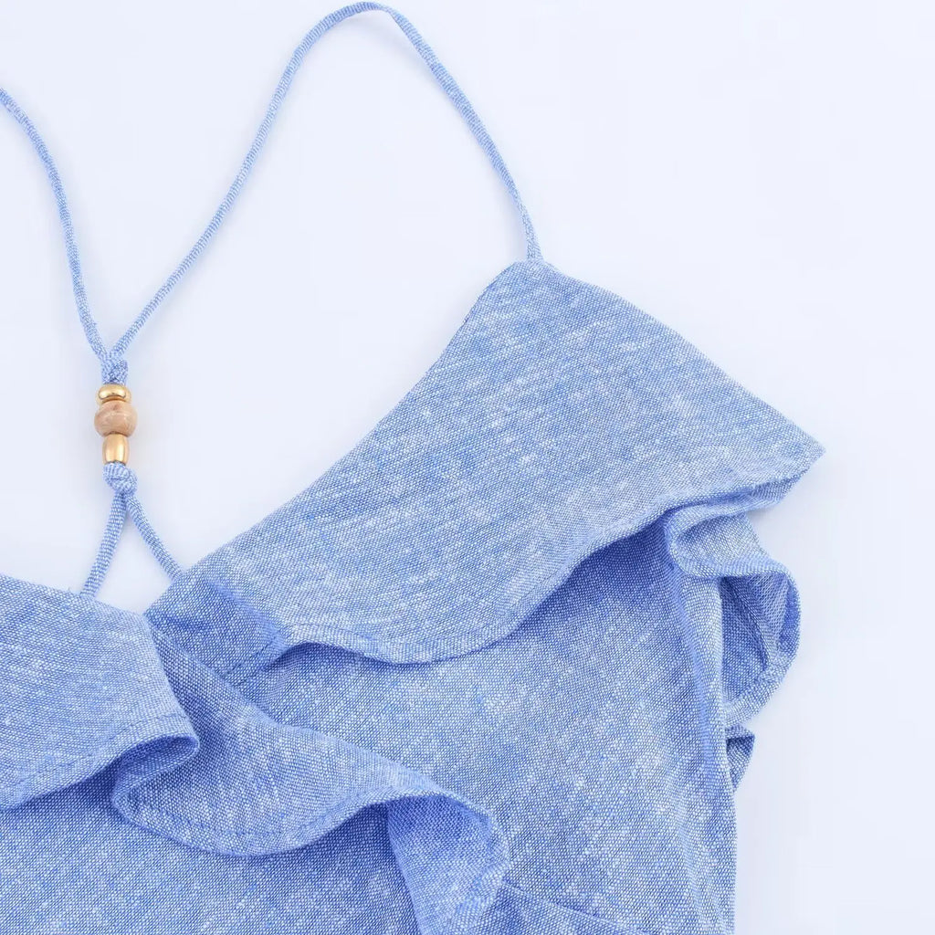 TRAF European and American style summer new fashion trend women's wear design sense linen blended layered suspender dress