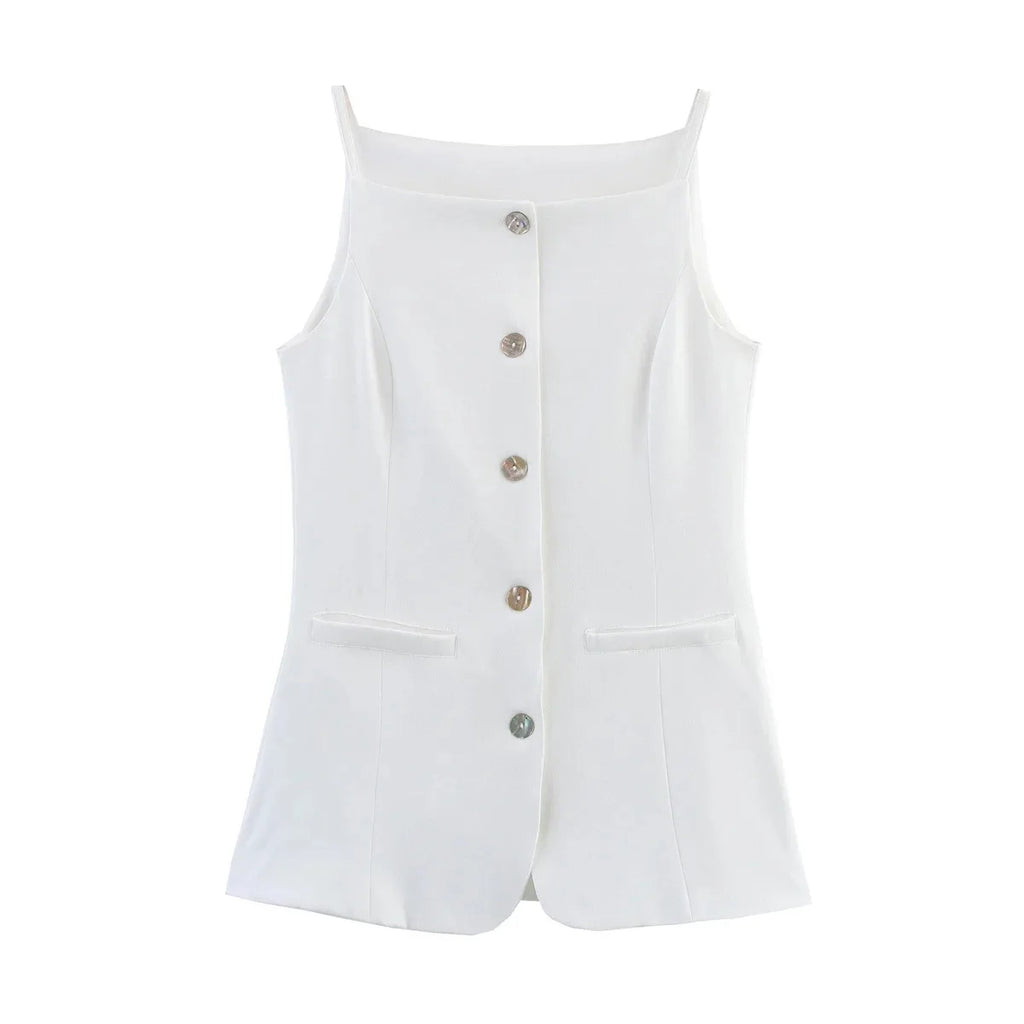 Spring 2025 New Arrival White Strapless Midi Vest Short Tank Top Fashionable Elegant Color Block Polyester Blend Women's Vest