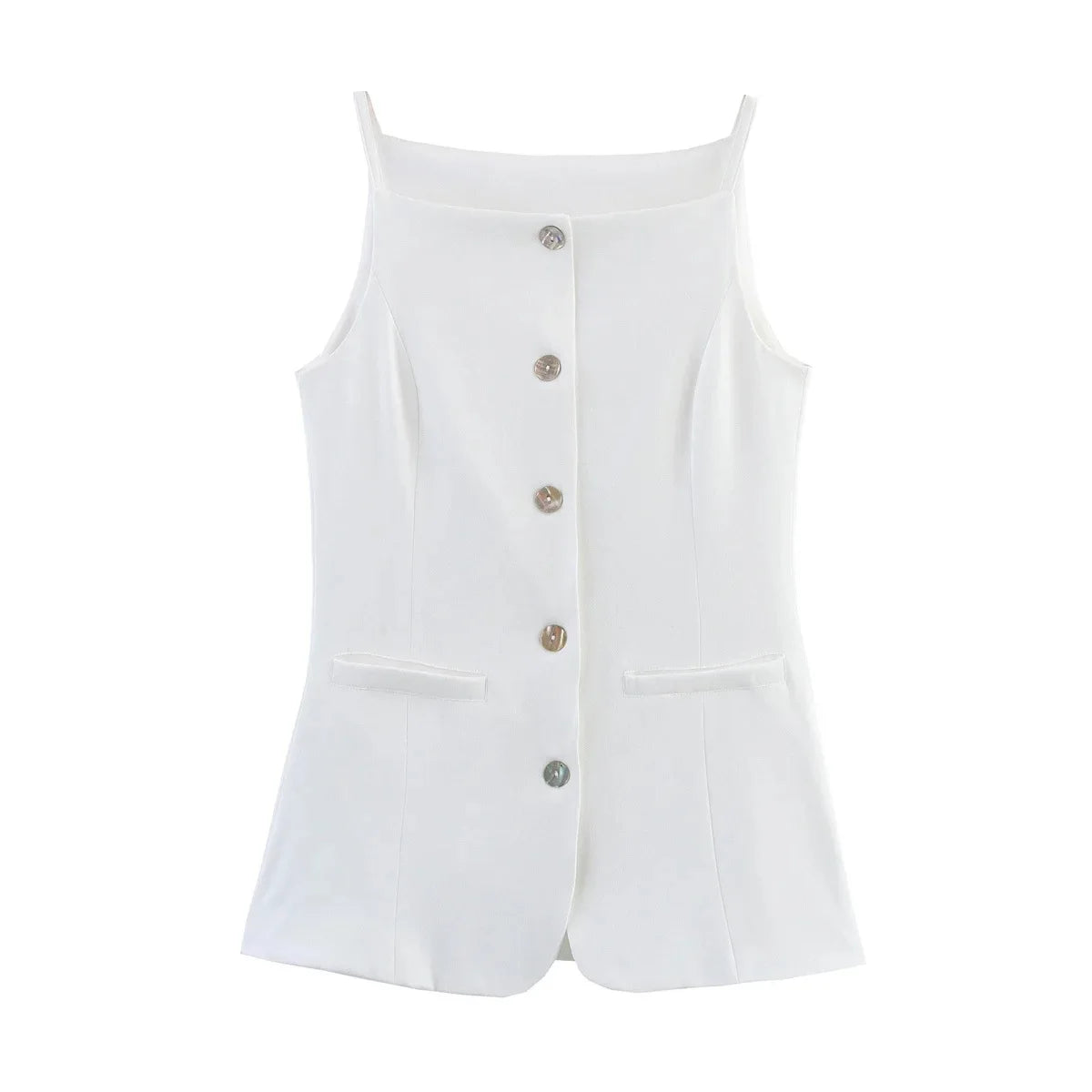 Spring 2025 New Arrival White Strapless Midi Vest Short Tank Top Fashionable Elegant Color Block Polyester Blend Women's Vest